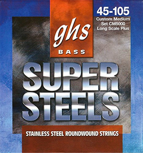 GHS™ Strings »BASS SUPER STEELS™ - CM5000-4-STRING BASS« Cordes pour Basse Électrique - Stainless Steel - Custom Medium: 045-105