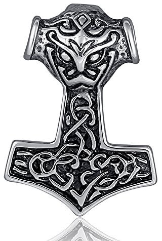 DonDon Herren Anhänger Thor Hammer aus Edelstahl verpackt in einem schwarzen Samtbeutel