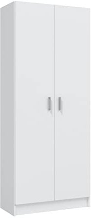 Habitdesign Armario Multiusos, Escobero 2 Puertas 3 Estantes, 180x73x37 (AltoxAnchoxFondo - en cm), Color Blanco Mate