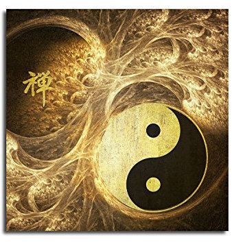Paul Sinus Art Kunstdruck Yin Yan Abstrakt493_60x60cm Leinwandbild Feng shui braun beige XXL fertig auf Keilrahmen quadratisches Wandbild