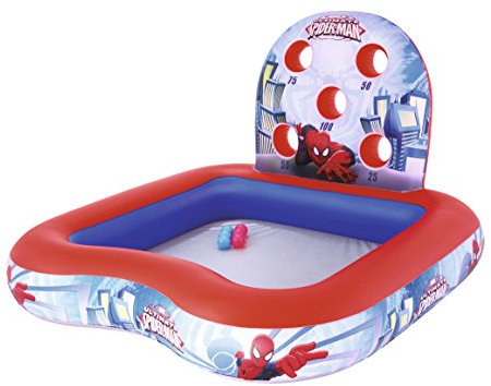 BESTWAY 98016 - Piscina Hinchable Infantil de Juegos Spiderman 155x155x99 cm con 6 Pelotas de Colores para Encestar en el Respaldo Hinchable con Puntuaciones