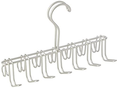 iDesign Classico Krawattenhalter, Bügel aus Metall mit 14 Haken für Gürtel und Krawatten, mattsilberfarben, Satiniert, 26.0 cm x 9.5 cm x 17.1 cm