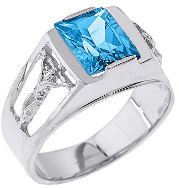 Kleine Schätze Herren Ring/Verlobungsring/partnerring 925 Sterling Silber Kruzifix Kreuz Aquamarin Ring