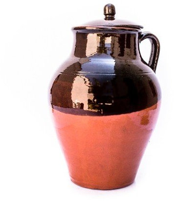 Tegame Pignata Rustica con Coperchio, Tegame da Forno, Tegame Terracotta Marrone, Altezza 28