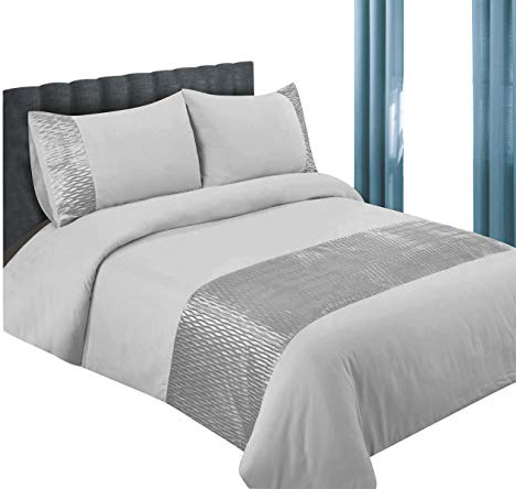 DUVET COVER BED SET INC PILLOWCASES - DOUBLE KING & SUPERKING SIZE (Warm Silver, King) | Soft Crinkle Microfibre | Includes 2 Pillowcases | Easy Care | King 230 × 220 cm