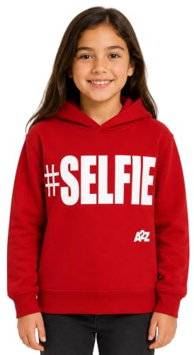 A2Z 4 Kids Kids Girls Boys Sweat Shirt Tops Casual Selfie Fleece - Selfie Hoodie Red 9-10
