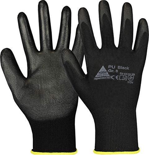 10 Paar Hase Safety Gloves PU Black Nylonhandschuhe Arbeitshandschuhe mit PU-Beschichtung, ölbeständige Montagehandschuhe, Ideal für Feinarbeiten, Montage, Industrie Gr. XL (10)
