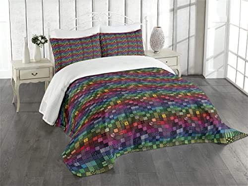 ABAKUHAUS Patchwork Tagesdecke Set, Hunderte von Fliesen, Set mit Kissenbezügen Sommerdecke, für Doppelbetten 264 x 220 cm, Rot Grün