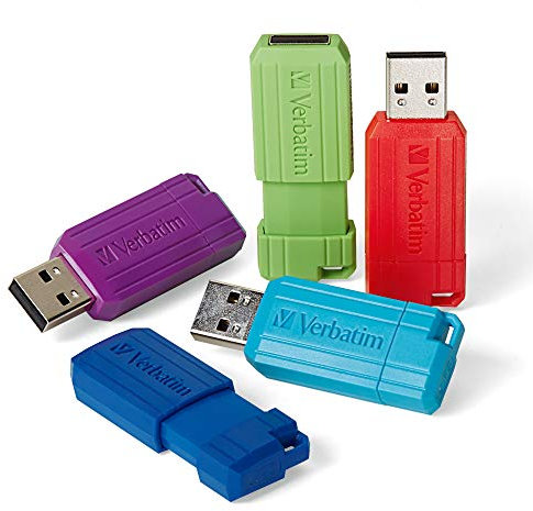 Verbatim 32GB Pinstripe USB 2.0 Flash Drive Retractable Thumb Drive - 5 Pack - Multicolor (Green, Blue, Red, Purple, Cyan)
