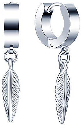 Feilok Edelstahl Charm Herren Ohrstecker Ohrringe Ohrschmuck Ohrhänger Ohrclips Creolen mit Blätter Anhänger Silber für Frauen Herren