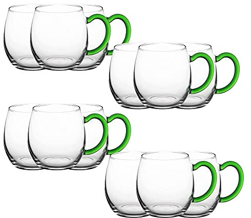 Novaliv Lot de 12 verres à vin avec anse verte - 250 ml - Verres à vin blanc - Verres à vin chaud - Verres à thé avec anse