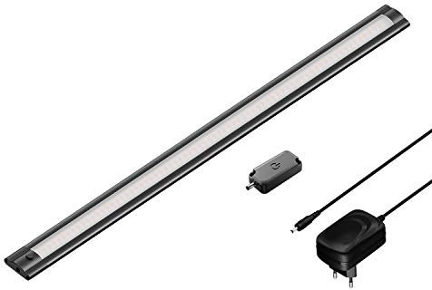 ledscom.de LED Unterbau-Leuchte SIRIS schwarz matt mit Netzteil und Touch-Dimmer, flach, 50cm, 531lm, warmweiß
