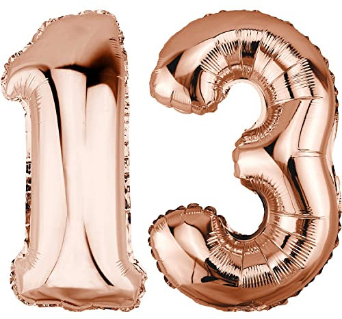 DekoRex Folienballon Rosegold 40cm Geburtstag Jubiläum Hochzeit Deko (Zahl 13)