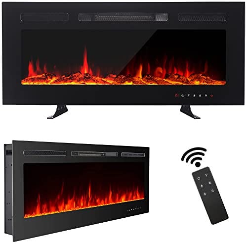 MachenFlame Recessed Electric Wall Mounted Fireplace Freestanding with Touch Screen Control Panel, Remote Control, 900/1800W, Log/Crystal Options (Black, 40inch)