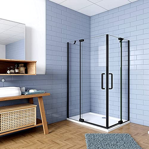 Acezanble Duschkabine 90x90cm Duschabtrennung Duschtür Duschwand Dusche 8mm NANO Glas H195cm Schwarz