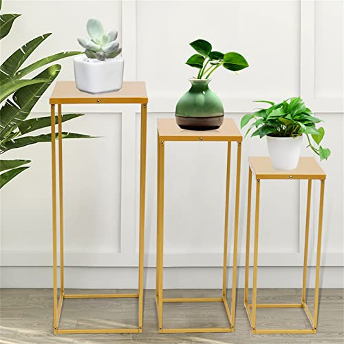 3 Stück Abnehmbar Metall Blumenregal Gold, Freistehend Quadratisch Blumensäule Pflanzenständer Für Heimdekoration Hochzeitsrequisite