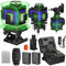 Geevorks Nivel Láser Autonivelante 3°,4D 16 Líneas Laser Nivel Verde 2 Batería Recargable,Base de Rotación y Soporte Montado,Control Remoto y Control Móvil (Azul)