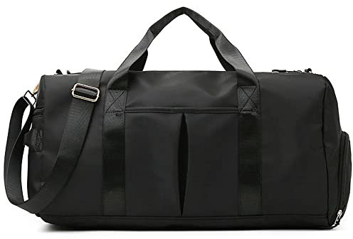 Kleiner Turnbeutel für Damen und Herren, Workout-Tasche für Sport und Wochenendausflug, wasserdichte Reisetasche mit Schuh- und Nasskleiderfächern, Schwarz, AB9271