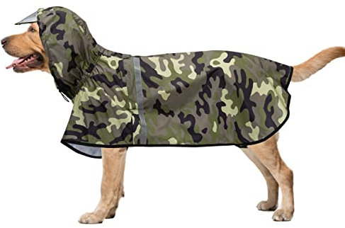 Hunde Regenmantel Regenjacke mit Kapuze & Kragenloch & Reflektierender Streifen wasserdichter Hundemantel für mittelgroße große Hunde 3XL Tarn Grün