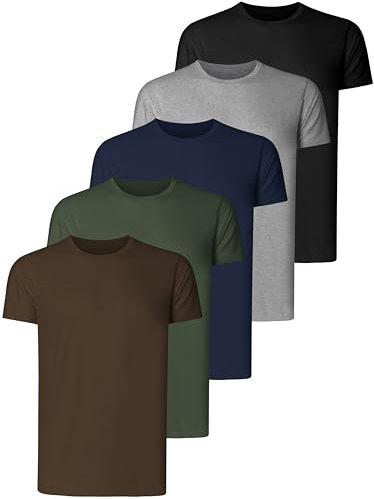 Teesmen Mens Plain T-Shirts 5 Pack Short Sleeve Crew Neck Sport Tees Cotton Workwear Boys Undershirts Gym Running Workout Tshirts for Men (Dark Essential Set 1 XL)