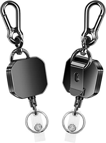 HitTopss Einziehbarer Schlüsselanhänger, 2 Stück Ausweishalter aus Metall, Karabiner-Schlüsselanhänger mit Gürtelclip, für ID Badge Holder, Kartenhalter, Schlüsselkarten, Verstärkter ID-Gurt