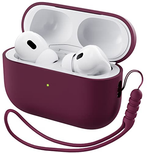 ORNARTO Kompatibel mit AirPods Pro 2 Hülle 2022, Schützende Flüssig Silikon Hülle für AirPods Pro 2 2022 Hybrid Skin Front LED Sichtbar Silikon Hülle Weinrot