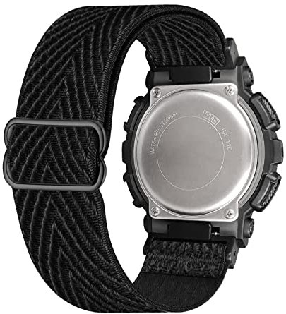 ahayo Elastisches Armband für Casio G-SHOCK DW-5600 / GA-2100 / GW-M5610 / DW-5700, Nylon Weiches dehnbares Uhrenarmband mit verstellbarer Schnalle für GA-100/ GLX-5600 / GW-6900 (Streifen schwarz)