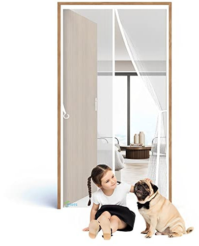 Magnetic Fly Screen Door, 120 x 220 cm Chain, Full Size, Heavy Duty Curtain, Pet Friendly, for House, French Doors【White】