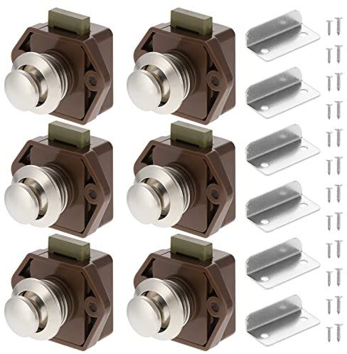 HSEAMALL 6PCS Push Button Latch Locks, Cabinet Drawer Catch Locks Cupboard Keyless Door Lock Knob for Caravan Motorhome Camper Van Boat,Brown