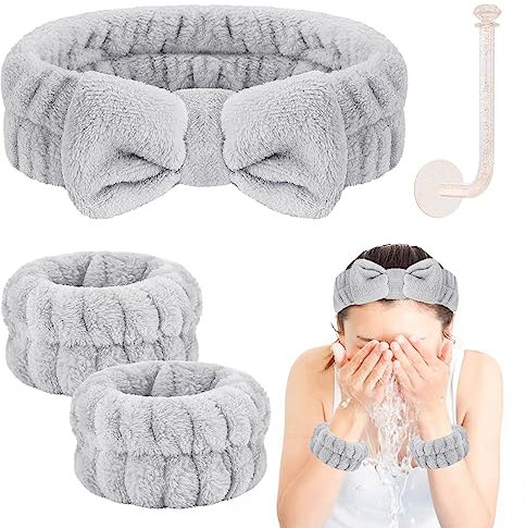 CERETIA Gesichtswäsche Stirnband und Armband-Set, Handgelenktücher zum Waschen des Gesichts mit Halterung, Mikrofaser-Armbänder zum Waschen des Gesichts, Handgelenk-Haargummis, Gesichtswäsche