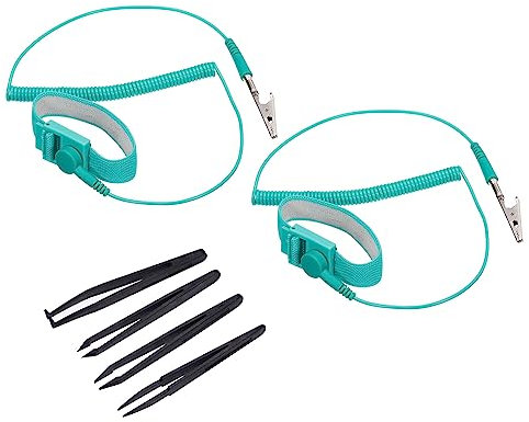 QUARKZMAN 2Stk ESD Antistatisch Handgelenk Band PU Verkabelt Static Armband 6ft Einstellbar mit Antistatisch Pinzetten für Computer Elektronik Reparatur