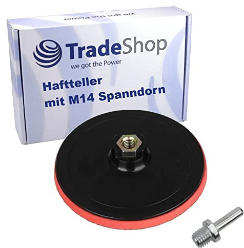 Trade-Shop Klett Haftteller/Schleifteller/Polierteller 10cm Durchmesser mit M14 Spanndorn für Schleifmaschinen Bohrmaschinen Akkuschrauber