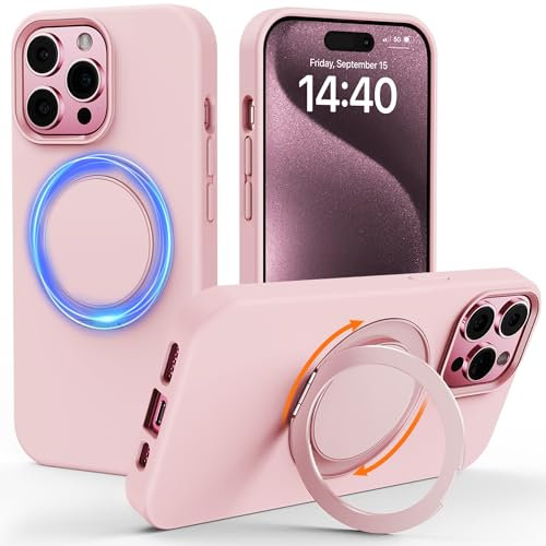 Gatatol for iPhone 15 Pro Max Case, [Compatible with MagSafe] Fusion+ Silicone Shockproof Silky & Slim Drop Protection Phone case with Built-in Kickstand for iPhone 15 Pro Max (Light Pink) 2023