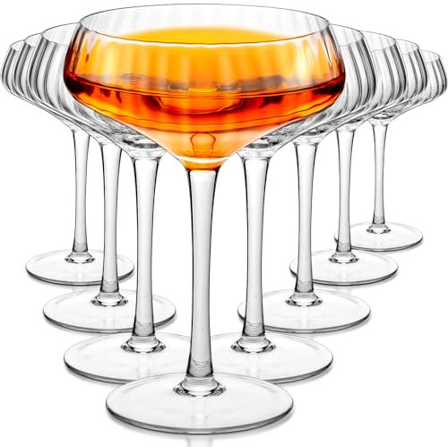 Yaomiao 8 Pieces 10 oz Ribbed Coupe Cocktail Glasses Vintage Champagne Glasses Martini Glassware Ribbed Wine Glasses Champagne Goblets with Stems for Wedding Christmas Party Larger Gathering Supplies
