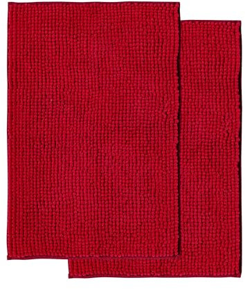 Decomira Badematte rutschfest | Als Badteppich Set kombinierbar | Badezimmer-Teppich Bad-Vorleger waschbar aus Chenille | Duschvorleger für Dusche, Badewannen, WC Deko | Rot - 50x80 cm (2stk)