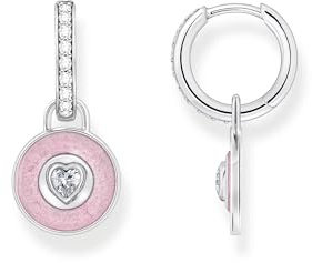 THOMAS SABO Creolen mit Anhänger rosa und Zirkoniabesatz Silber 925 Sterlingsilber, Geschwärzt, Kaltemail