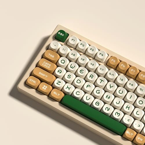 dagaladoo MOA Keycaps, Beige/Yellow, 130 Keys, PBT Double Shot, Rounded Profile, 75%/60%/65%/100% Keyboard Compatibility