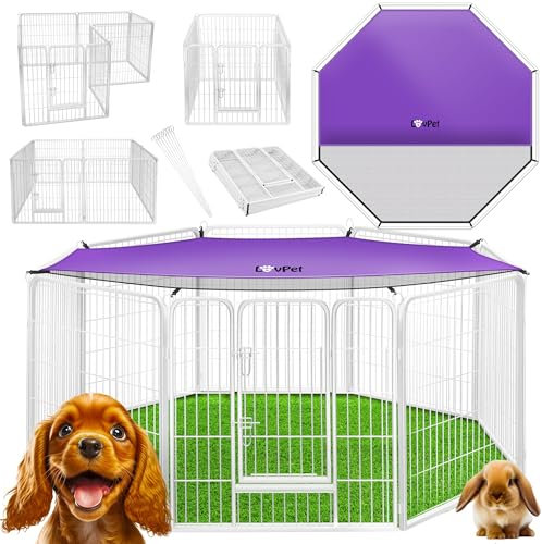 LovPet Welpenlaufstall Freilaufgehege Welpenauslauf I Hundelaufstall XXL 8 Gitter je 80x80 cm I Wetterfester Tierlaufstall mit Tür für Hund Katze Welpe Kaninchen Meerschweinchen I mit Dach & Erdankern