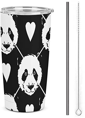 Panda 20oz Stainless Steel Tumbler, Insulated Tumblers Cup with Lid and Straw and Straw Brushes, Double Wall Travel Coffee Mug