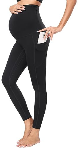 JOJOANS Damen Umstandsleggings High Waist Umstandshose mit Taschen Blickdichte Schwangerschaftsleggings,Damen Weich Elastisch Umstandsmode für Gym Yoga Sport