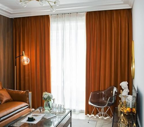 Homxi Gardinen Vorhang Blickdicht 2er Set,2 x 137W x 214H cm,Gardine Kinderzimmer Orange Einfarbig Wohnzimmer Gardinen Modern Set mit Ösen