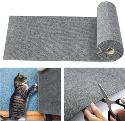 Tapete Rascador para Gatos con Autoadhesivo, JINYJIA 200 cm x 40 cm DIY Climbing Cat Scratcher, Tapete Autoadhesivo para rascar Gatos, Alfombra de Pared para Gato, Protege Sofás y Alfombras