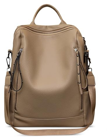 DORRISO Neu Einfach Damen Rucksack Anti Dieb Umhängetaschen Freizeit Schulrucksack Damen Reise Schultaschen Leichtgewicht für Büro Urlaub Einkaufen Wasserdicht PU Leader Braun