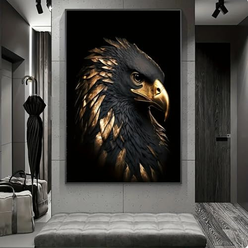 DHHXY Schwarz-goldener Adler, Tierwandbild, Druck auf Leinwand, für Schlafzimmer, Wohnzimmer, Wanddruck, Wanddekoration, 70 x 100 cm, ohne Rahmen
