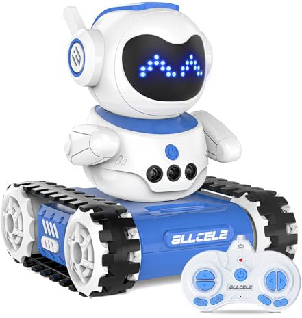 ALLCELE Roboter Kinder Spielzeug, RC Roboter Tankspielzeug mit LED-Augen und Musik, Programmierung Gegensprechanlage und Tanzmodi,Ostergeschenke für Jungen über 3 Jahre Blau/Weiß
