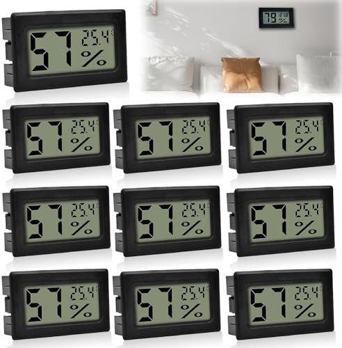 GOMETY 10 Stück Mini Digital Thermometer Hygrometer Innen, LCD Thermo-Hygrometer Innen Raumthermometer Innen Luftfeuchtigkeitsmesser Innen Zimmerthermometer Celsius (°C) für Wohnzimmer Büro (10)