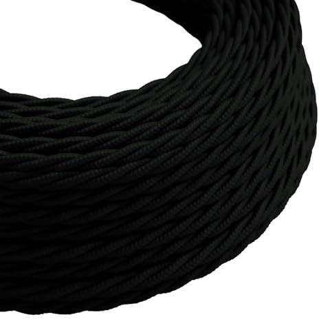 DC VOLTAGE 3 Core Electrical Cable 5 Meters / 16.4FT Braided Cable, Vintage Flex Cables Twisted Fabric Electrical Wire Cord for DIY Lamps Industrial Pendant Light Lighting Appliances (Black)