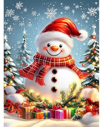 Bowetile DIY Cute Snowman Diamond Painting, Christmas Diamond Art Painting Kits for Adults, Christmas Tree Full Drill Painting Rhinestone Embroidery Pictures for Beginner Home Wall Decor 30x40 cm