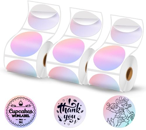 2 x 2 runde Thermo-Etiketten, 420 Blatt/3 Rollen, für M110/M120/M220/M221 Etikettendrucker, 2 Zoll kreisförmige Thermo-Etiketten für Business und Home, Verträumtes Lila