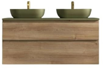 Mueble Baño 120 Cm - 2 Cajones + Encimera + 2 Lavabos - Color Lavabo Verde - Color Encimera Verde